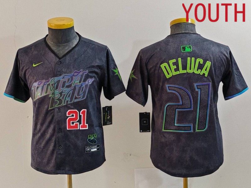 Youth Tampa Bay Rays 21 Deluca Black City Edition Nike 2024 MLB Jersey style 3